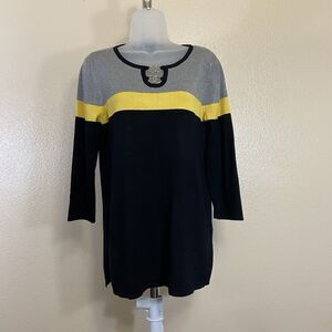 Cable & Gauge Formal Top Womens Sz M Black Brown Yellow 3/4 Sleeves Soft Stretch